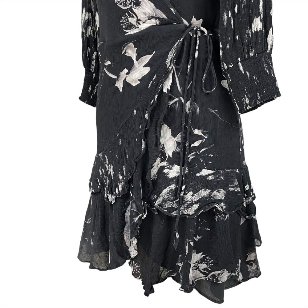 ALLSAINTS Ari Pauline Black Floral True-Wrap Ruffle Dress Size 4 Whimsigoth Emo - Picture 9 of 11
